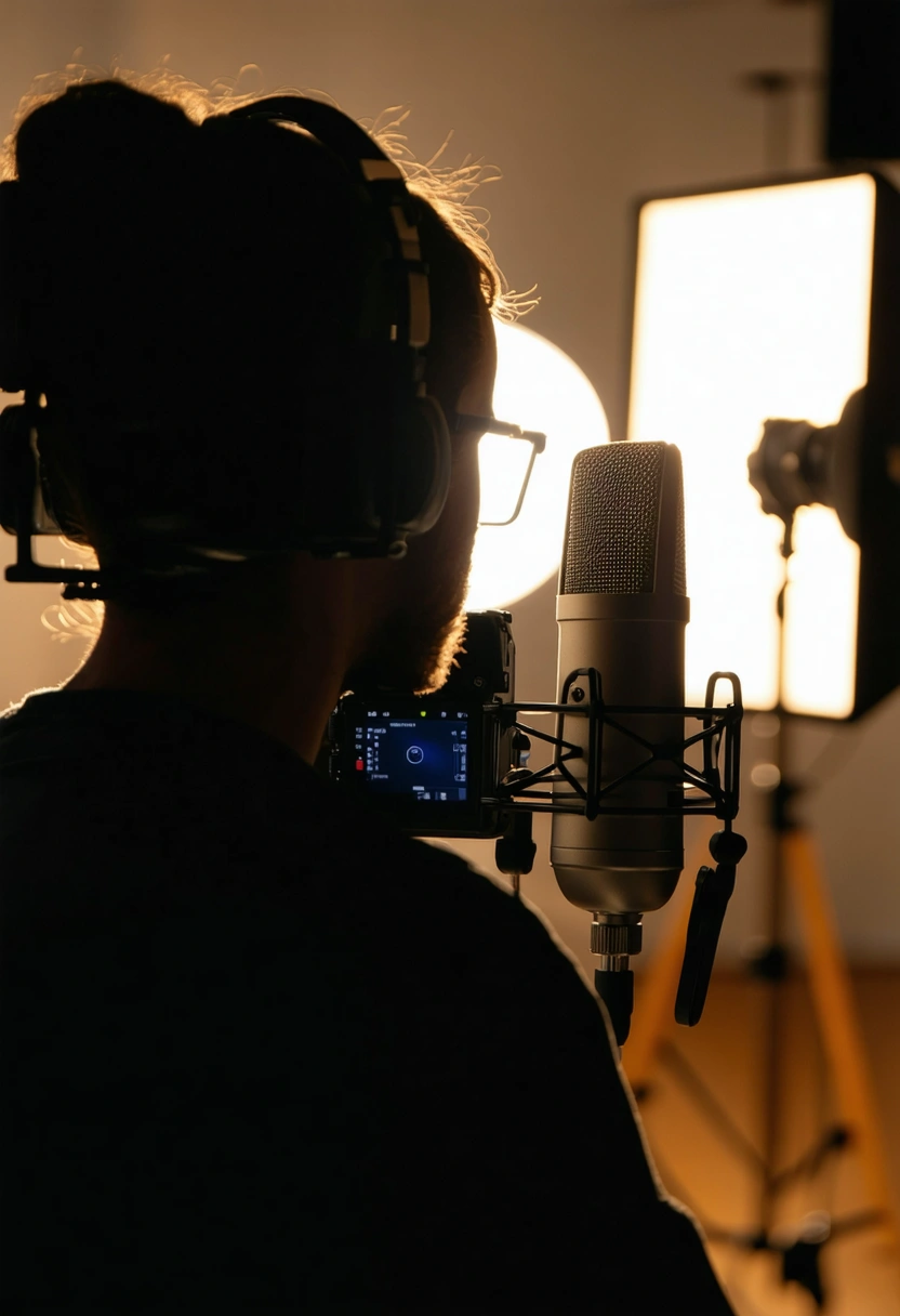 Blick ins Interview-Studio mit Mikrofon und Licht
